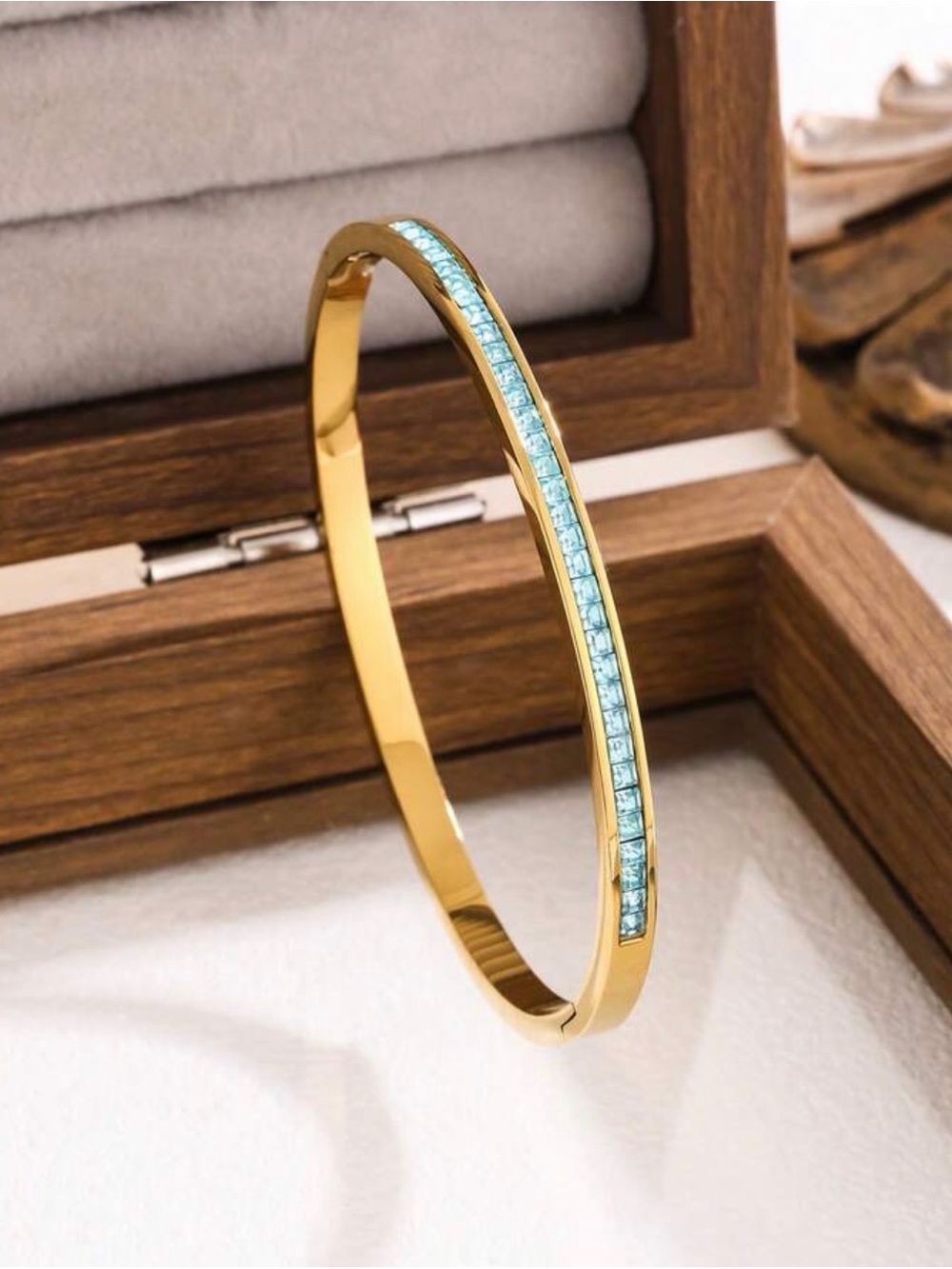 Western Bracelet Gold Bracelet with Light Blue Channel-Set Stones